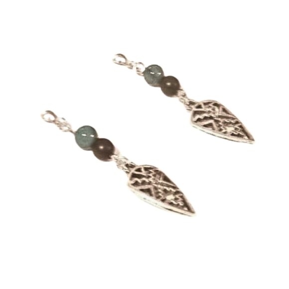 Turquoise Bead Silver Arrowhead Earrings - Picture 1 of 2